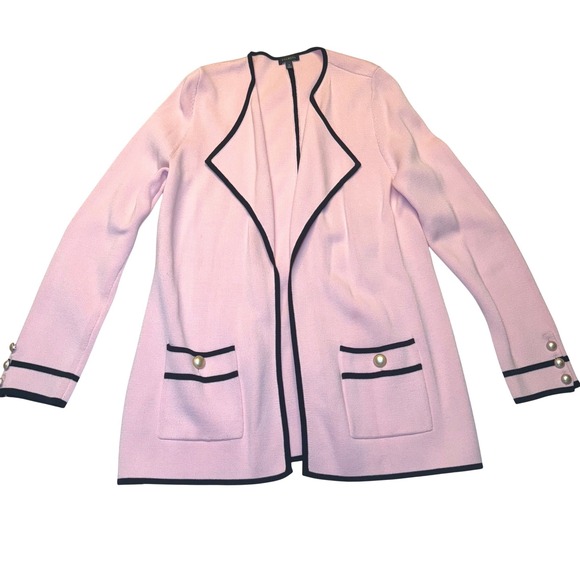 Talbots Sweaters - Talbots Pink Black Contrast Trim Open Front Cardigan Sweater Gold Buttons Mens M